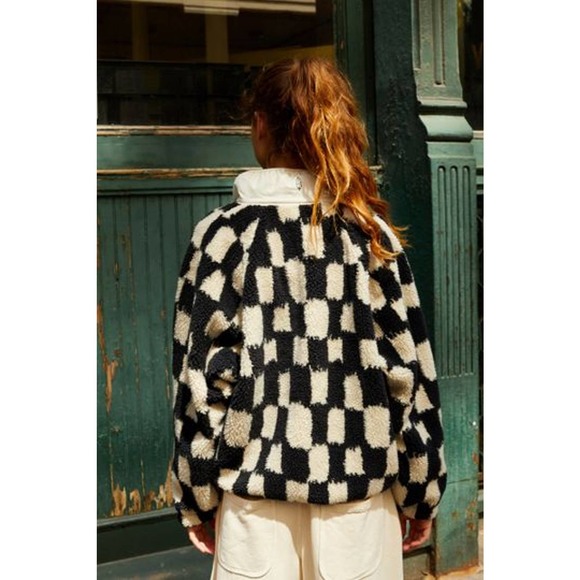 Free People Movement Hit the Slopes Printed Fleece Checkered Jacket Small - Picture 2 of 4